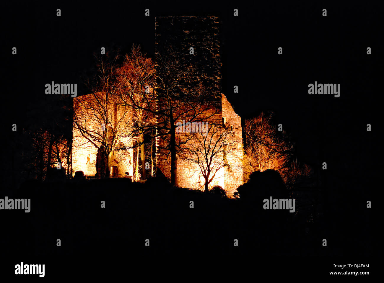 Windeck Castle in the spotlight Stock Photo