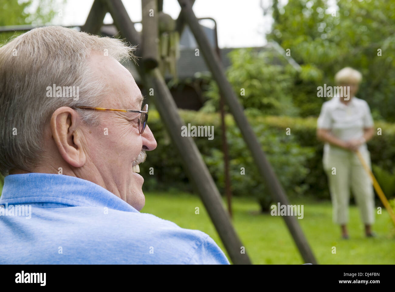 Pensioners laughing Stock Photo