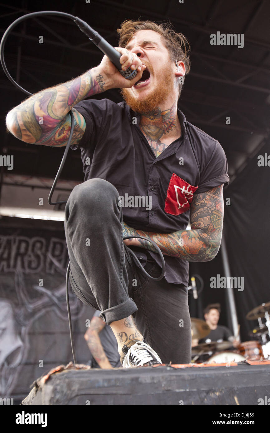Milwaukee, Wisconsin, USA. 21st July, 2012. Vocalist MIKE HRANICA of The  Devil Wears Prada performs at 2011 Vans Warped Tour in Milwaukee, Wisconsin  © Daniel DeSlover//Alamy Live News Stock Photo - Alamy
