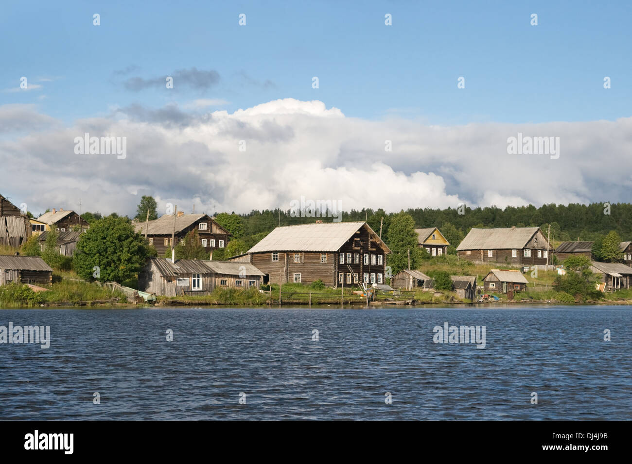 Old Karelian village in Russia, view from water Stock Photo