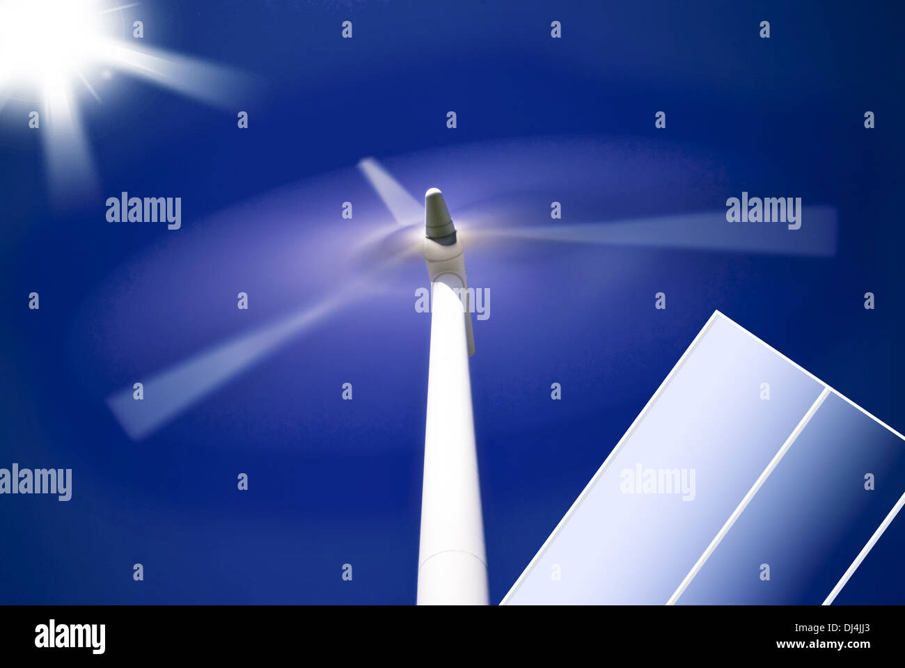 Solar energy and wind energy, with blue sky Stock Photo