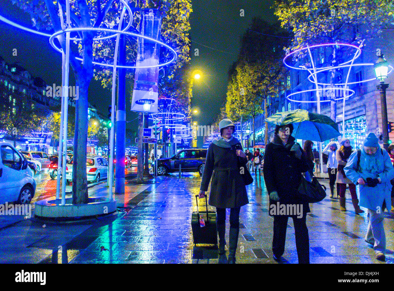 Paris, France, Woman, Walking Enjoying, Christmas Lights, Modern LED