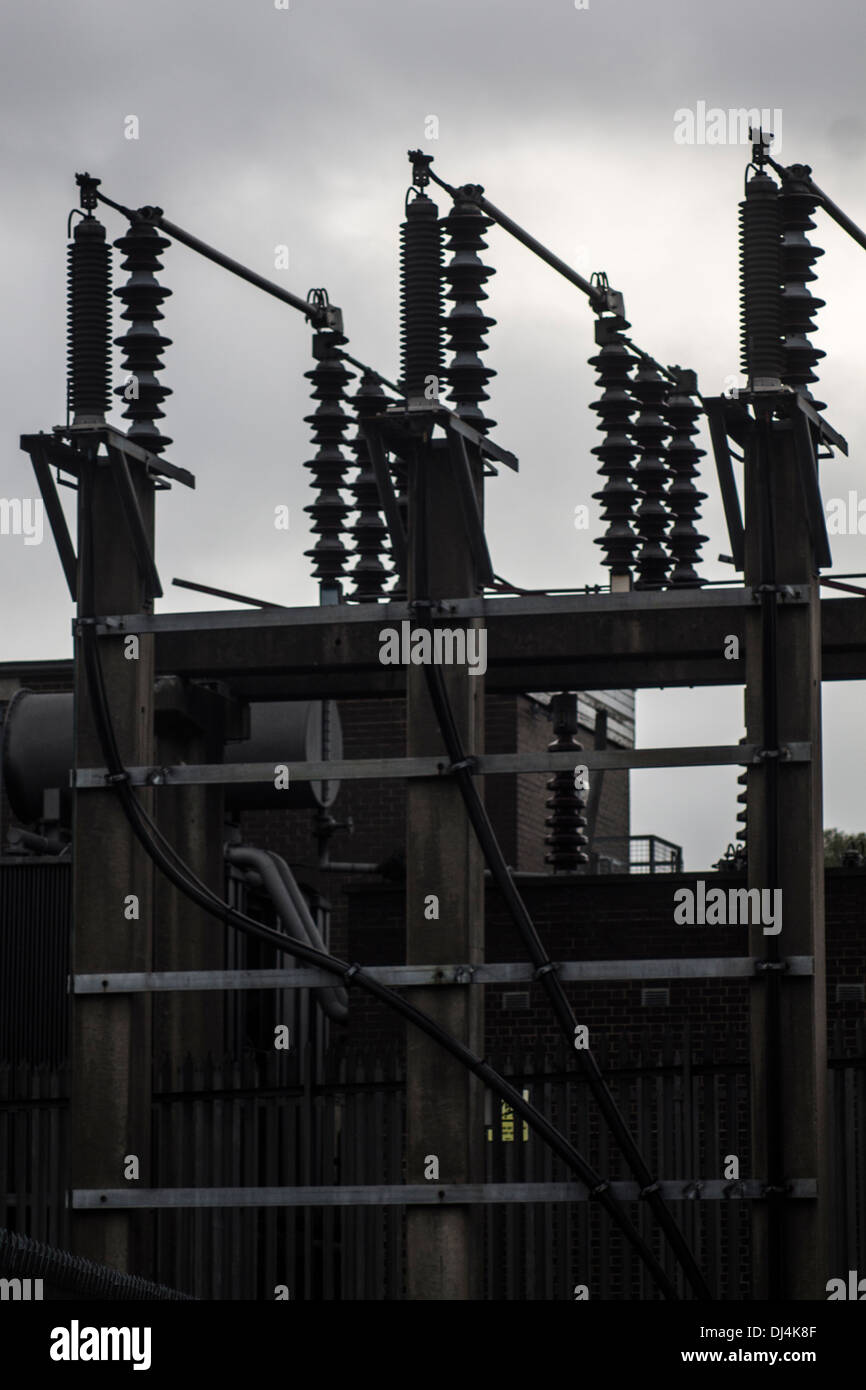 Electricity pylon substation Stock Photo