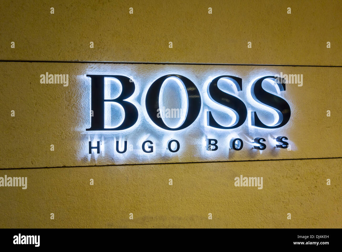 Boss Hugo Boss sign logo light lights lit up Stock Photo - Alamy