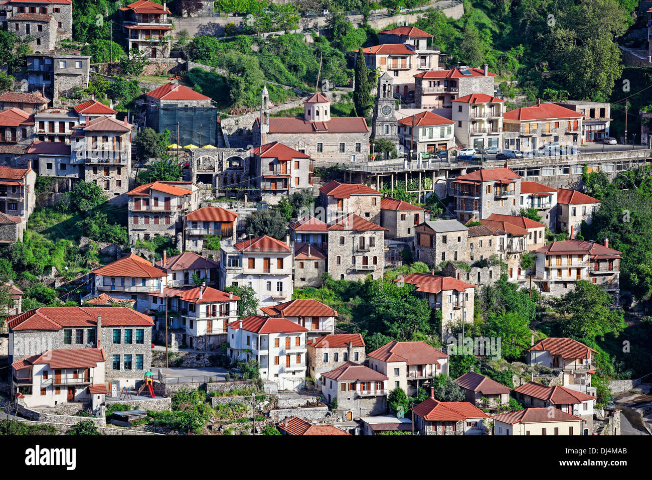 Lagadia is a mountain village in Arcadia, Peloponnese, Greece. Stock Photo