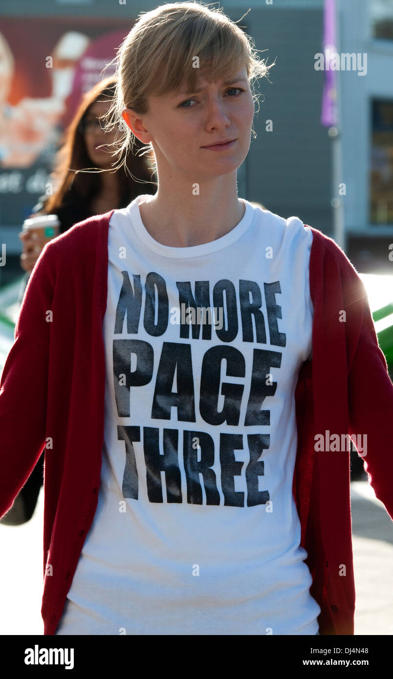 NO MORE PAGE THREE t-shirt, Warwick University, UK Stock Photo