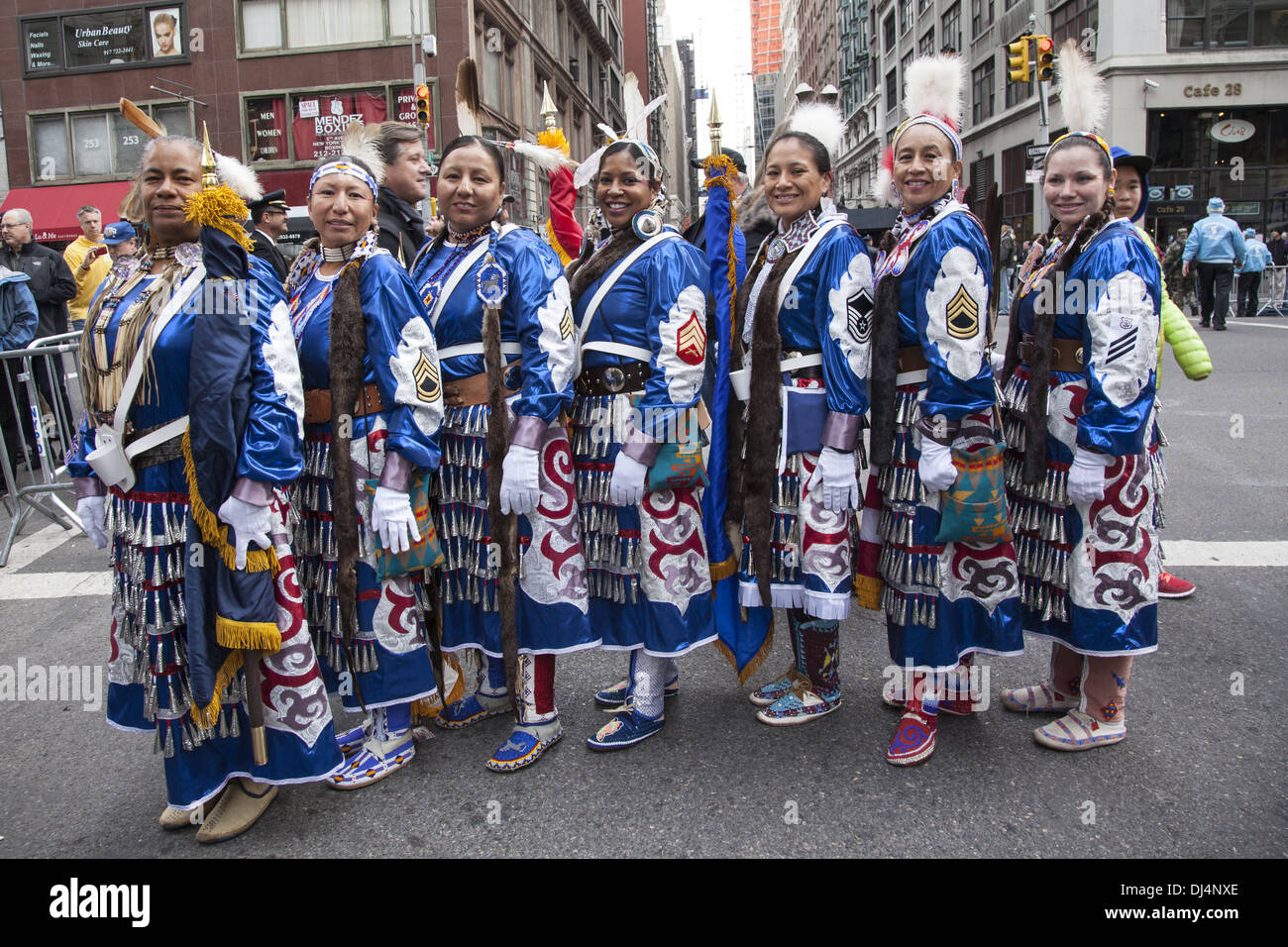 Veterans Day Parade along 5th Avenue in New York City. Organization of Native American Female Veterans. Stock Photo