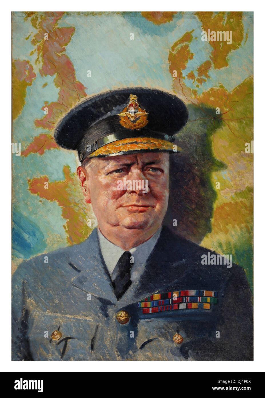1940's wartime portrait of Winston Churchill in Royal Air force uniform Stock Photo