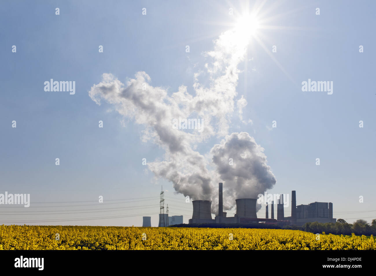 Coalfired power plant in the backlight Stock Photo Alamy