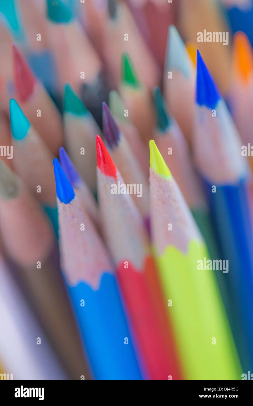 Colored pencils in primary colors Stock Photo