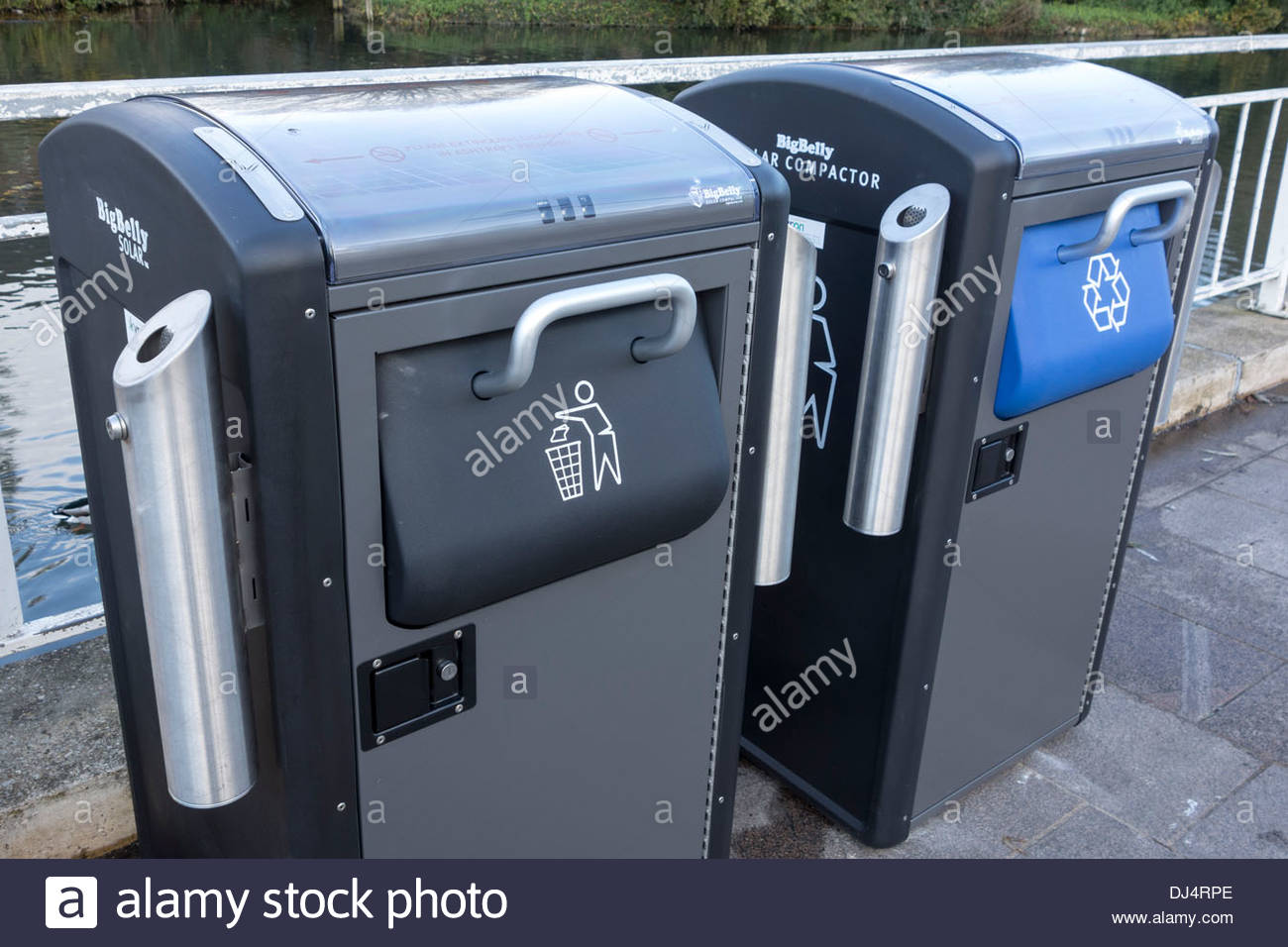 Big Belly Solar Compactor waste and recycling bins in Cambridge Stock