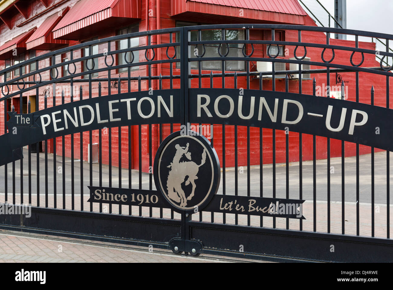 Entrance to the Pendleton Round-Up rodeo stadium, Pendleton, Oregon, USA Stock Photo