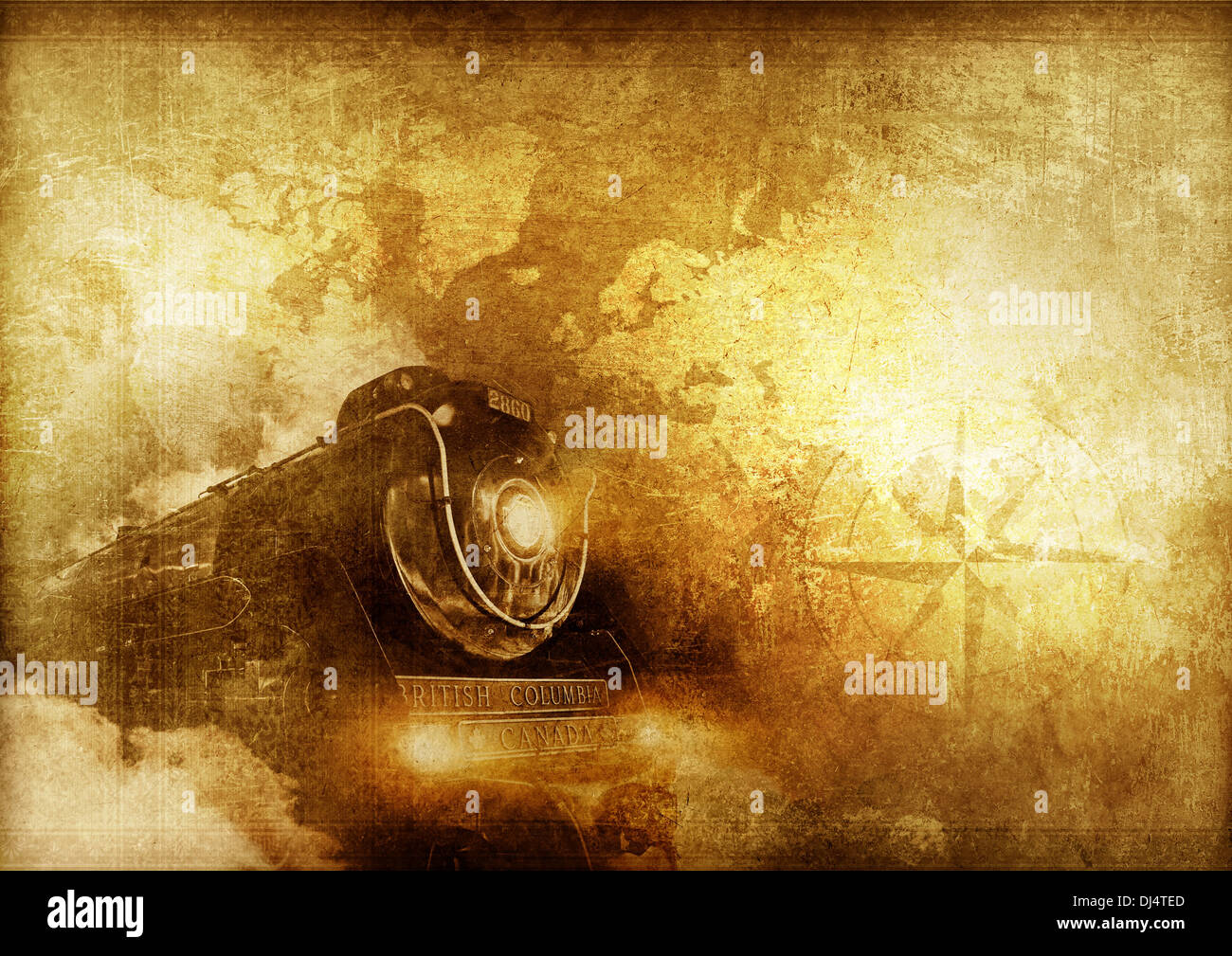 Vintage Travelers - Vintage Journey Background with Steam Locomotive, World  Map and Compass Rose. Vintage Backgrounds Collection Stock Photo - Alamy
