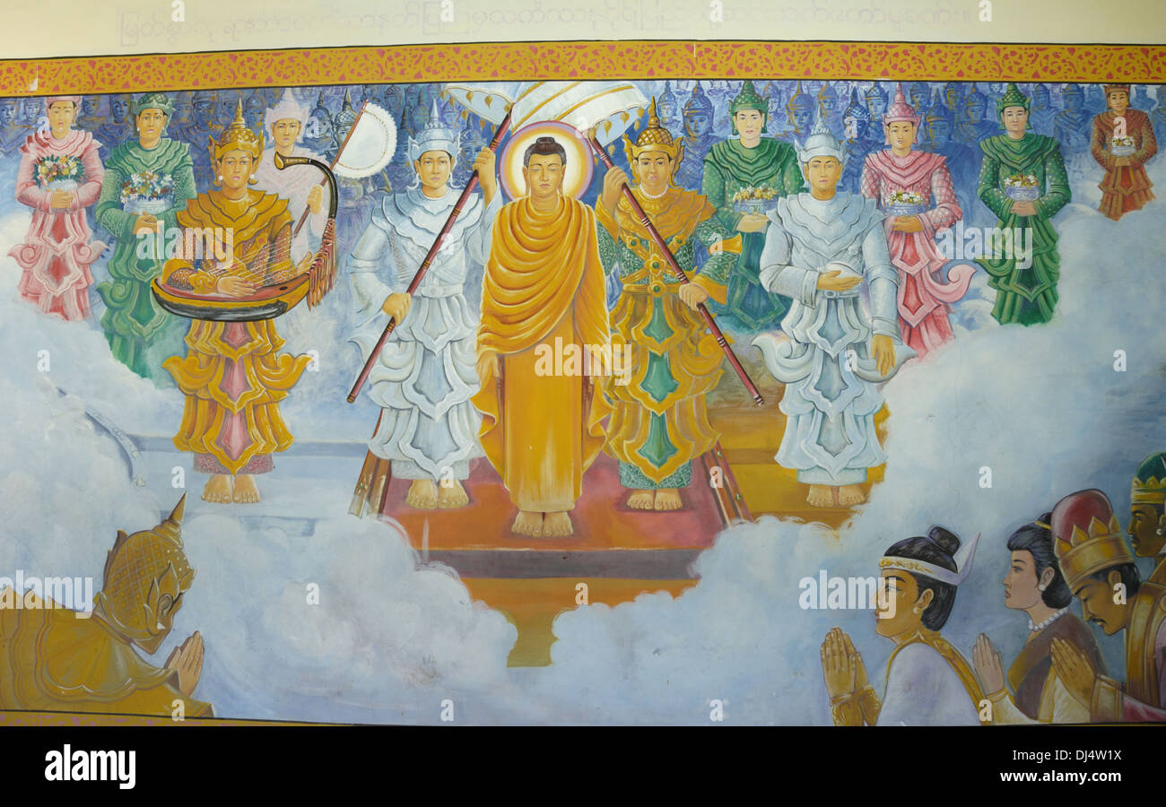 Buddha wall painting in Bago Stock Photo - Alamy