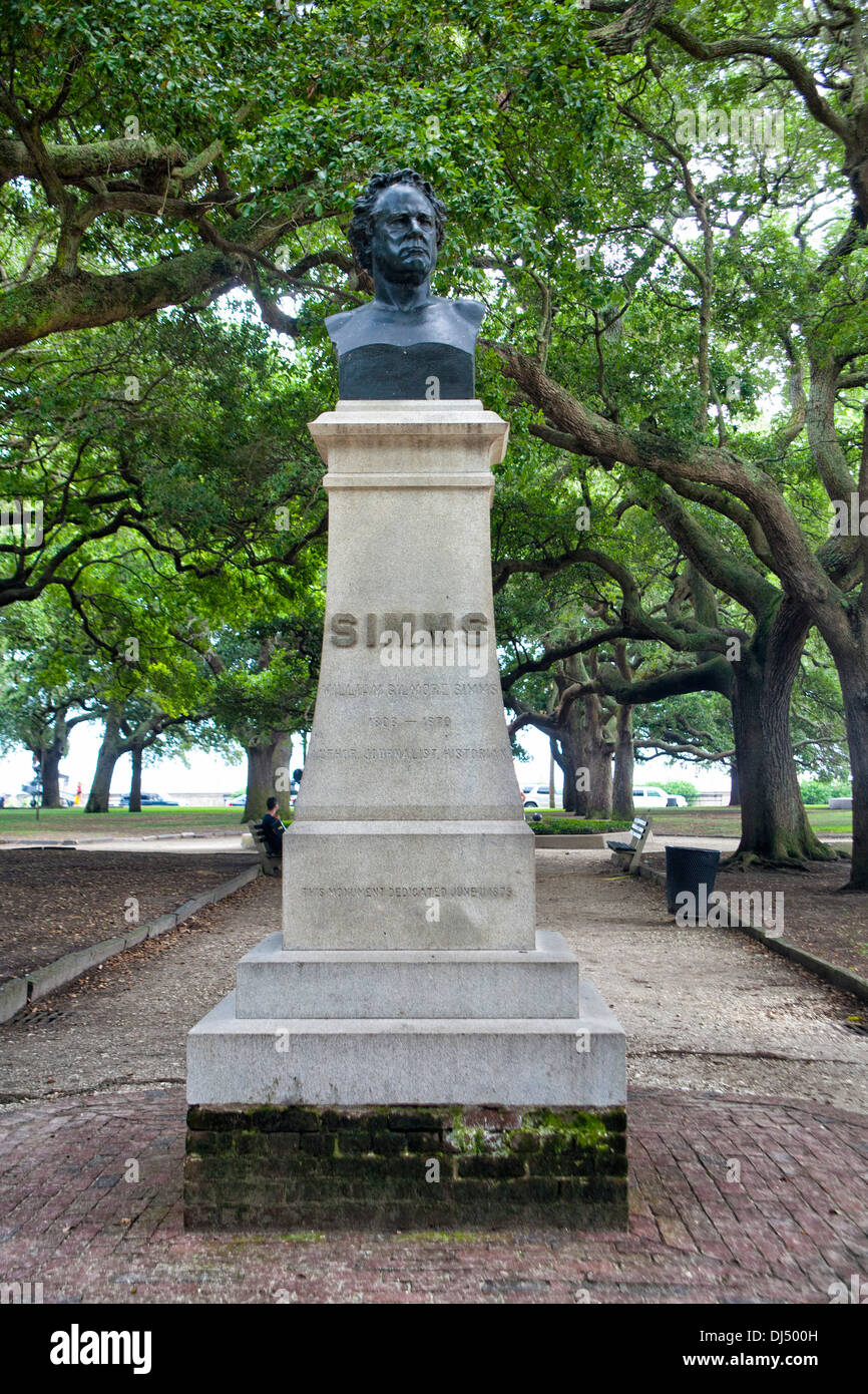 William Bilmore Simms statue at Battery Park and White Point Gardens in Charleston, South Carolina Stock Photo