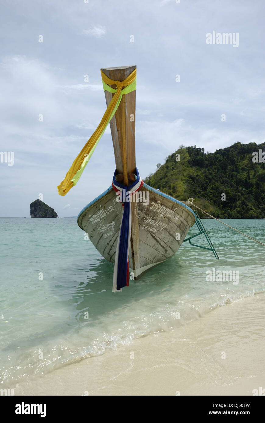 Longtail Boat on the Beach at Tup Island Stock Photo