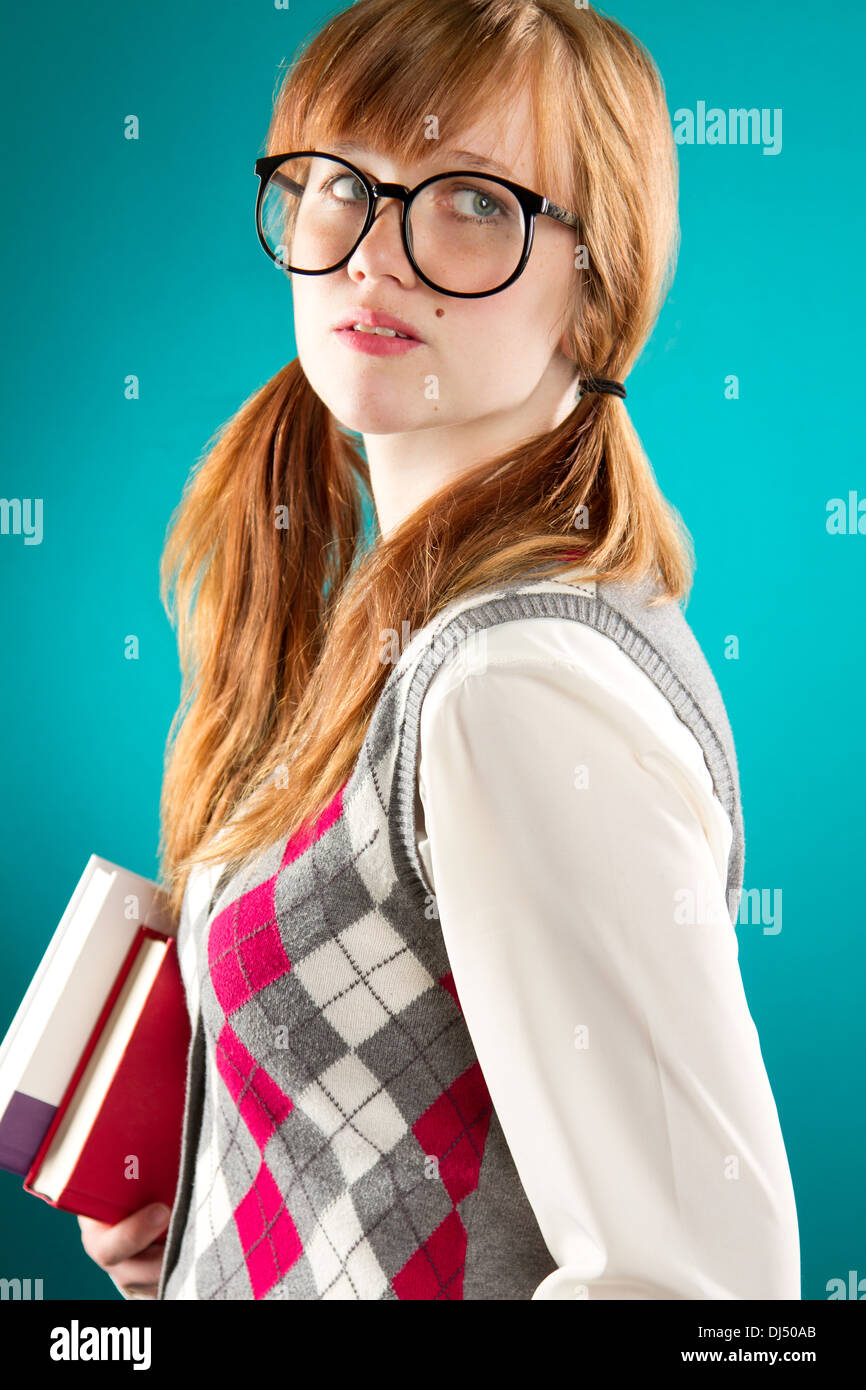 Pretty teenage school girl in glasses Stock Photo