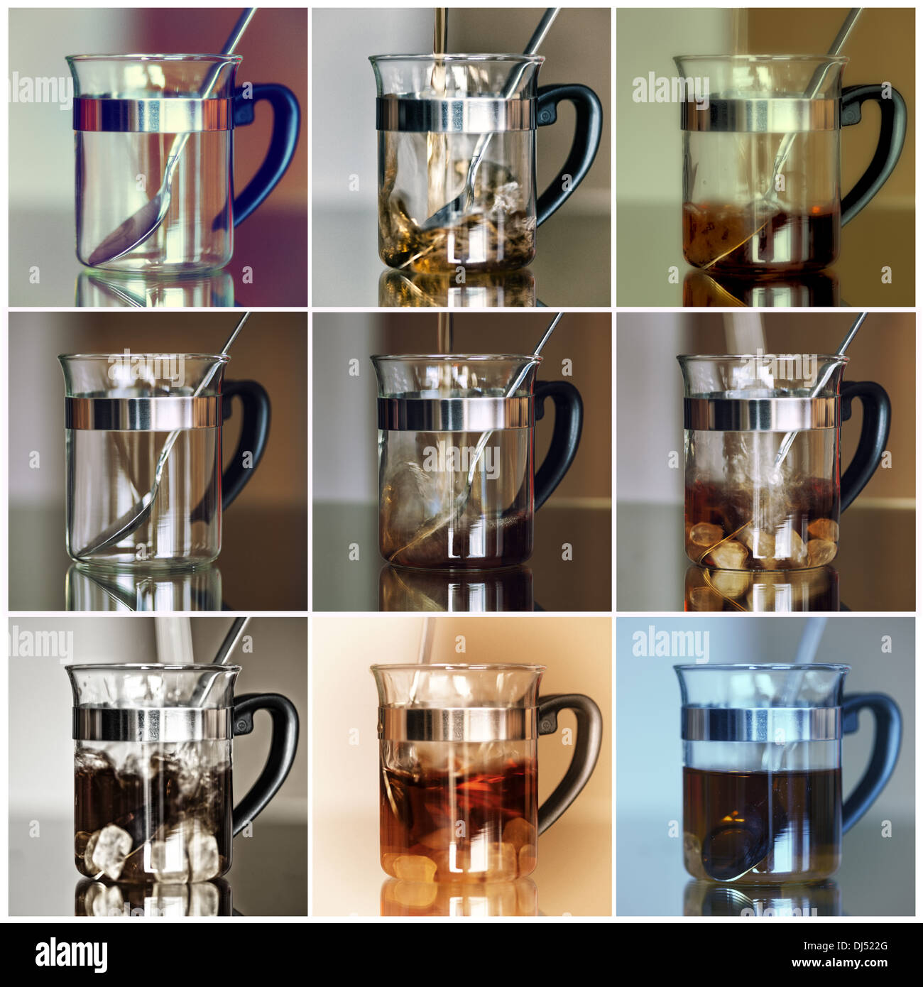 Series of 9 tea glasses with spoon Stock Photo Alamy