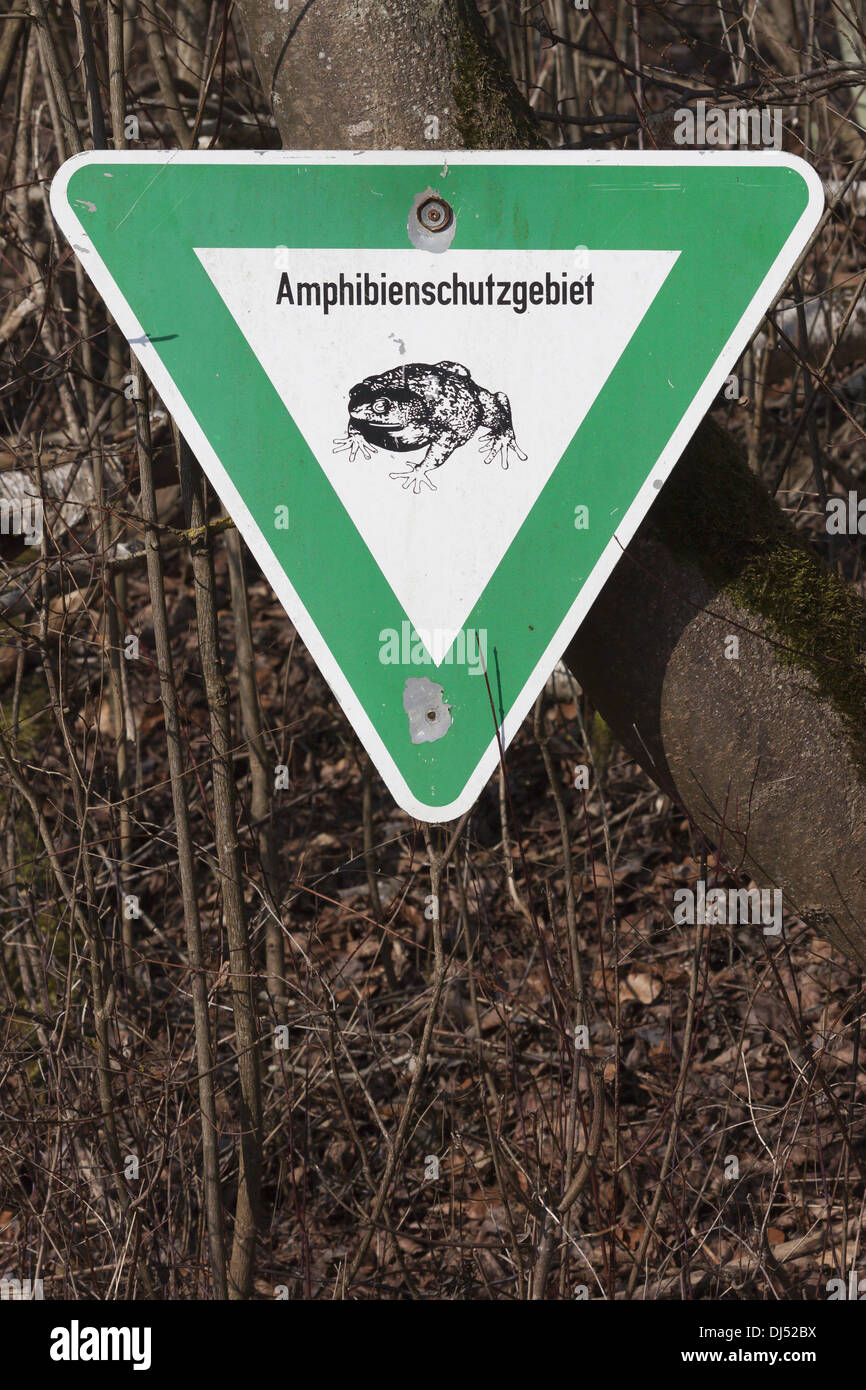 Traffic sign for amphibian conservation area Stock Photo