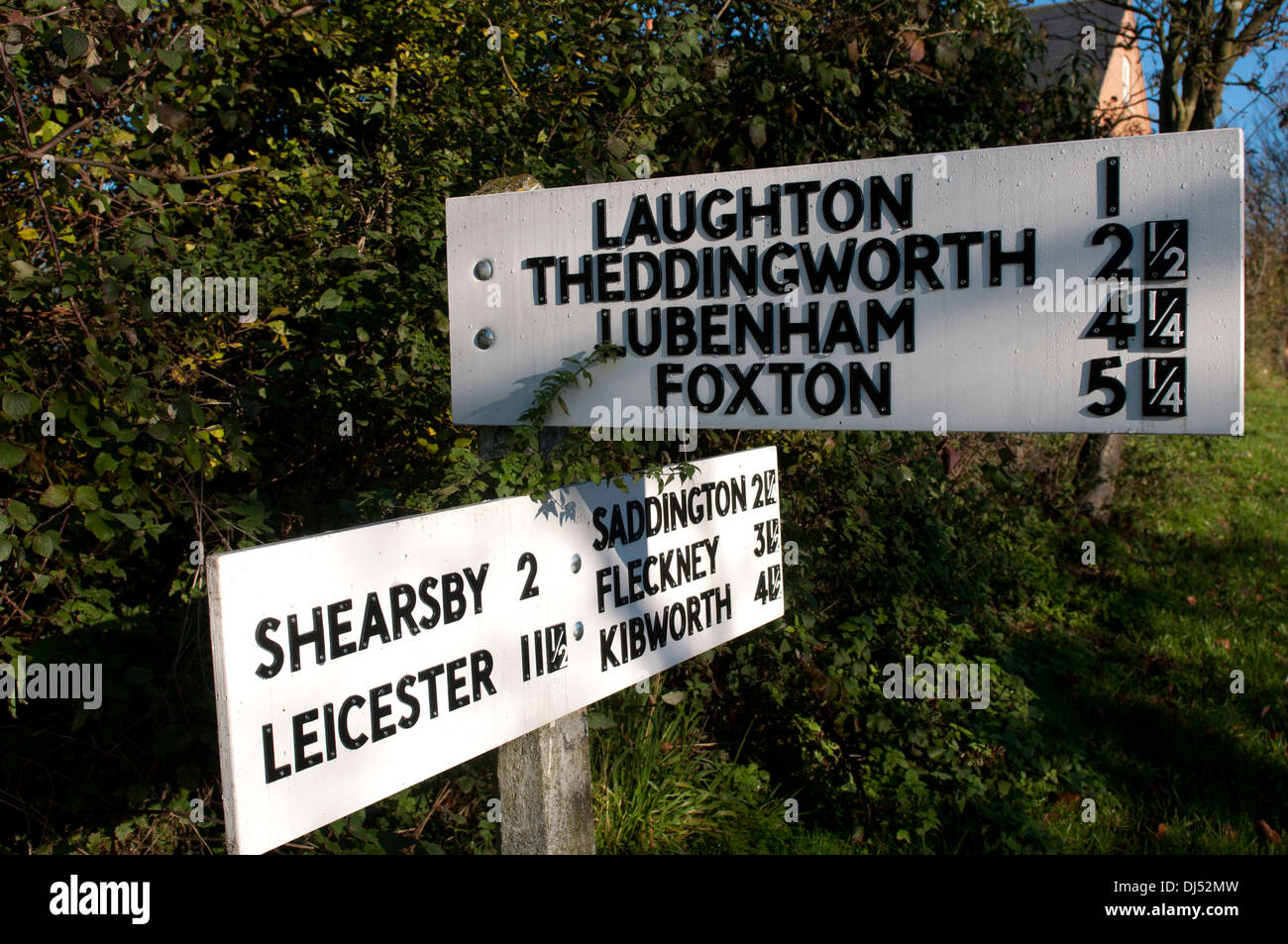 Road signs with Leicestershire place names, Mowsley, Leicestershire