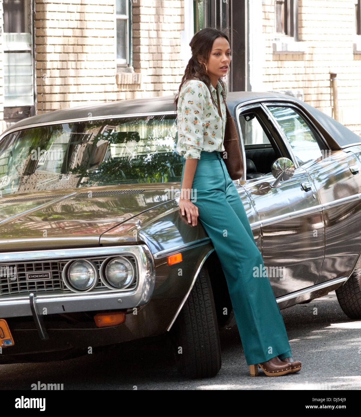 Zoe Saldana filming 'Blood Ties' on location in Astoria Park New York
