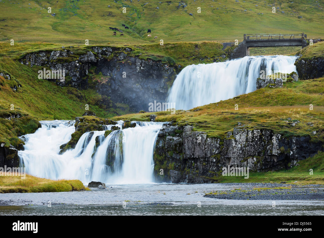 Kirkjufellsfoss Waterfall; Grundarfjordur, Snaefellsnes, Iceland Stock Photo