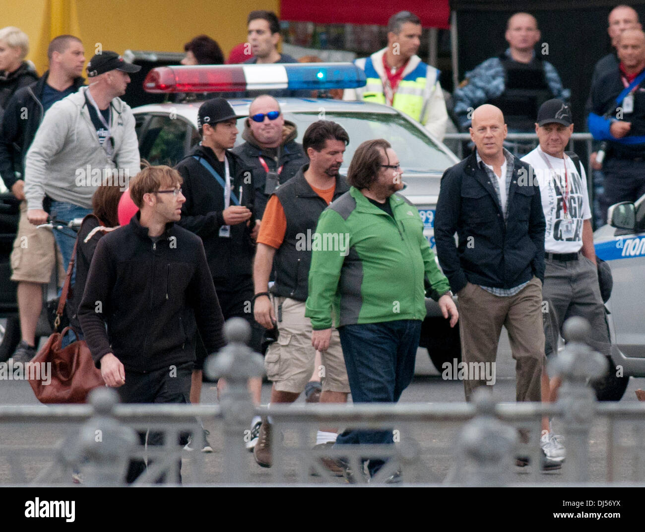 John Moore and Bruce Willis on the film set of 'A Good Day to Die Hard' in  Budapest Hungary, Budapest - 02.06.12 Stock Photo - Alamy