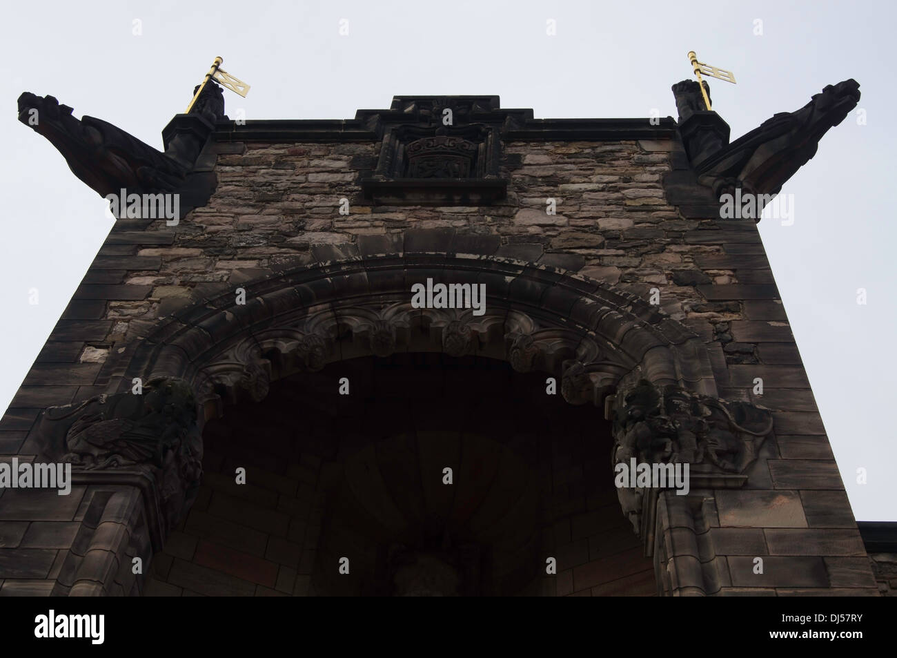 Gargoyles and carvings on Scottish National War Memorial inside the Edinburgh Castle in Scotland Stock Photo