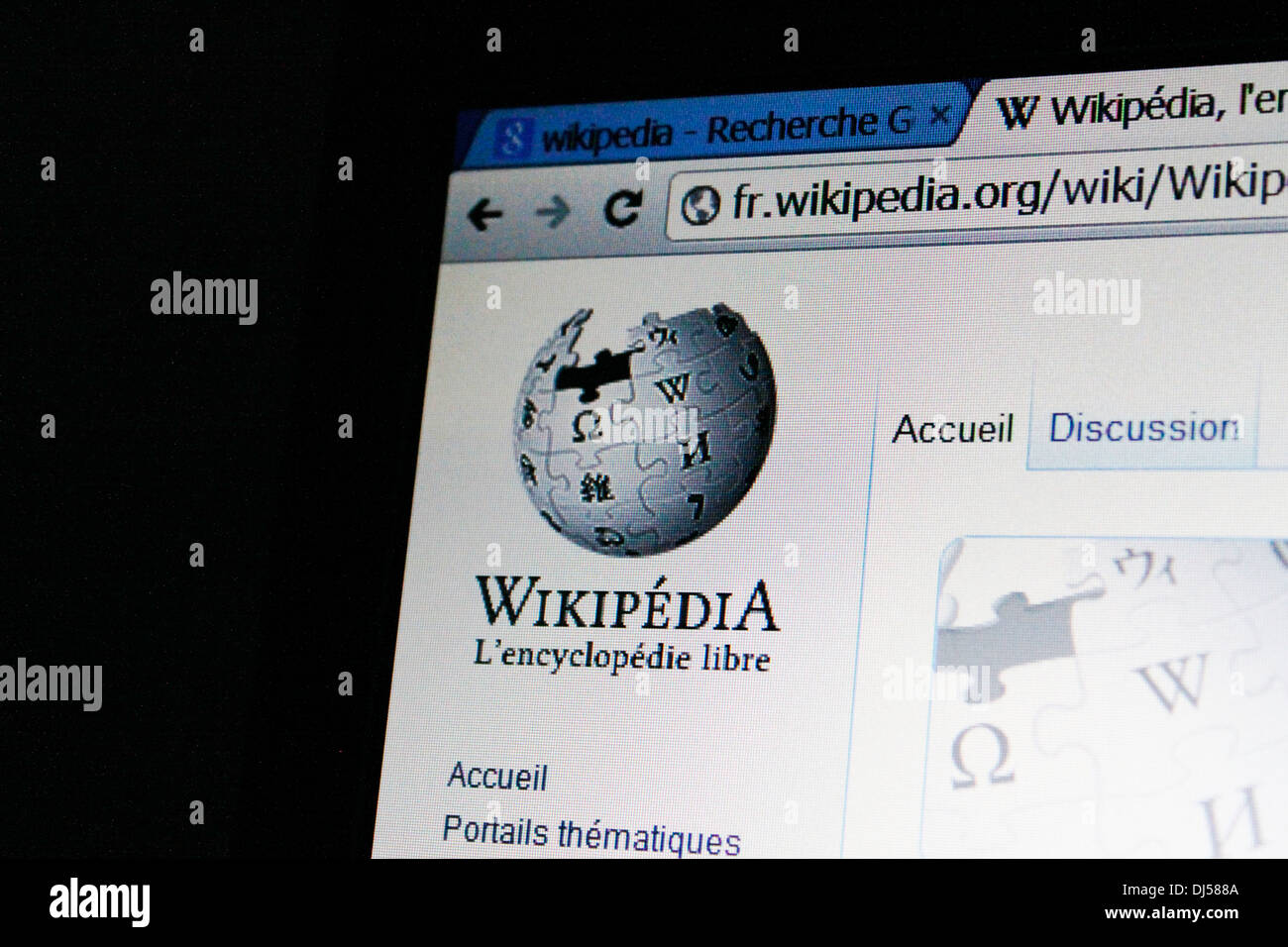 Website of the free encyclopedia Wikipedia. Stock Photo
