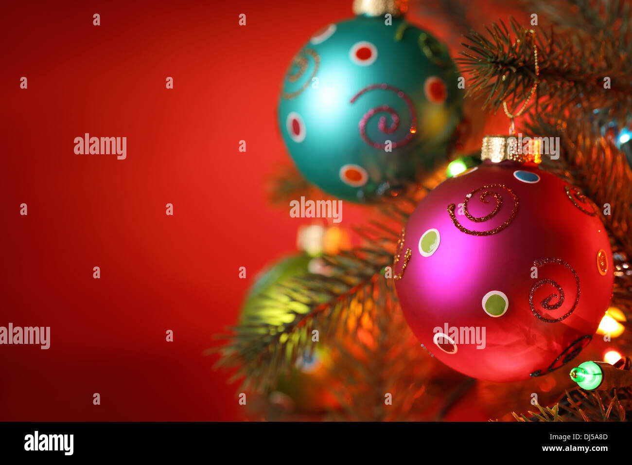 Christmas tree decorated with balls,Closeup. Stock Photo