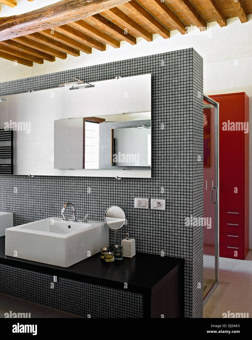 Detail Of Washbasin In A Modern Bathroom With Coffered