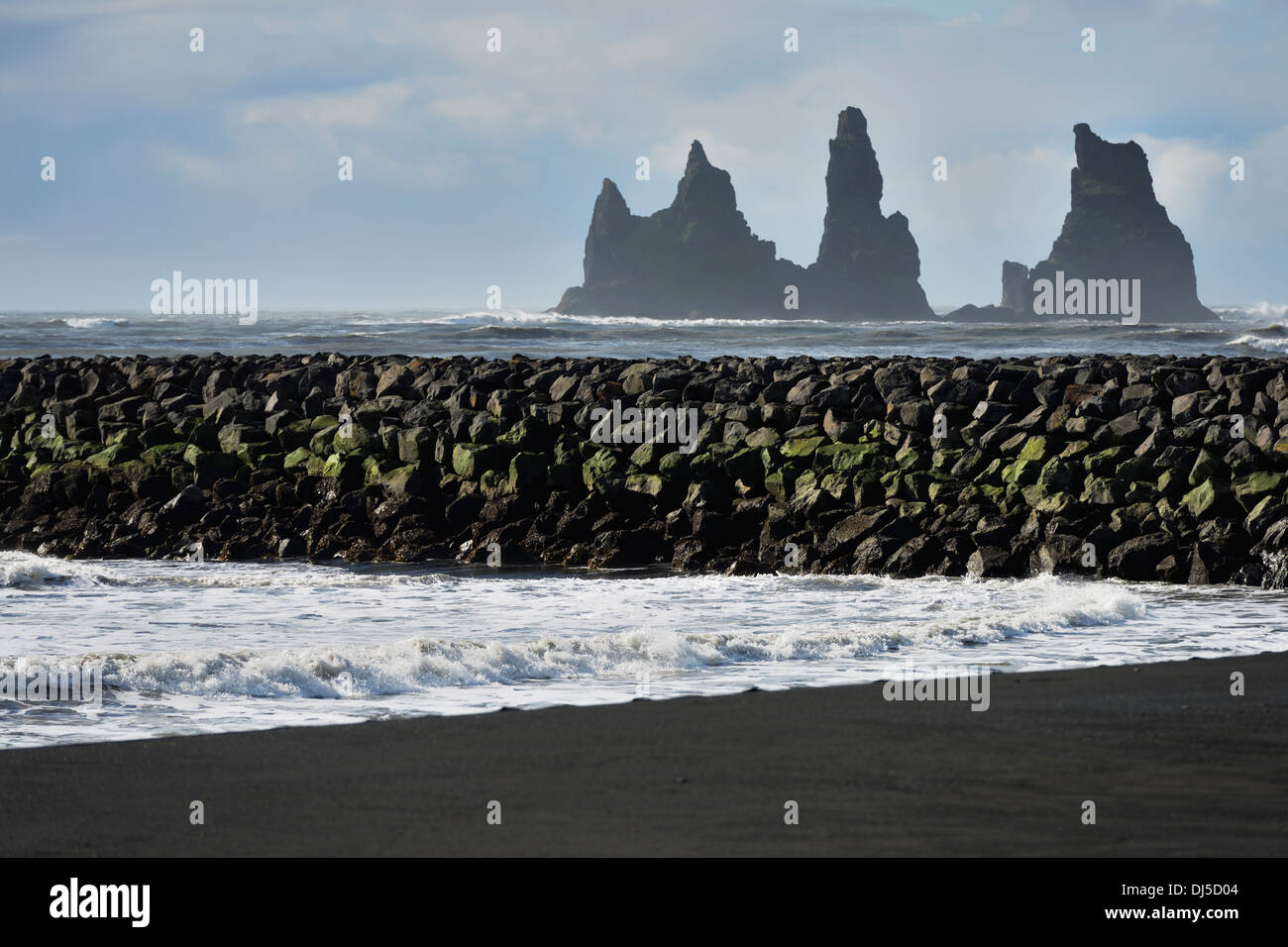 Basalt Stacks Of Reynisdrangar; Vik, Vestur-Skaftafellssysla, Iceland Stock Photo