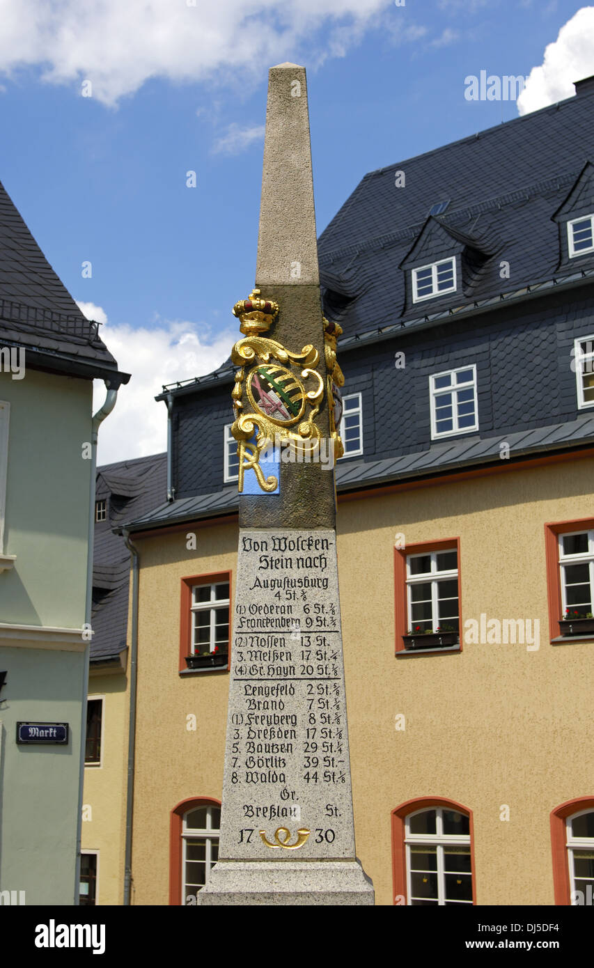 Saxon distance column, Wolkenstein, Germany Stock Photo