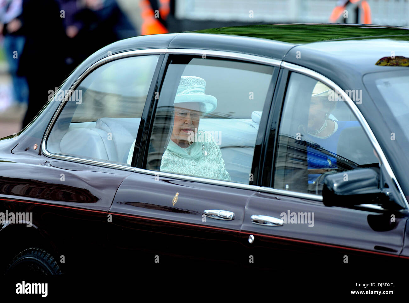 Queen Elizabeth II and Diana Marion, The Lady Farnham, in place of the Duke of Edinburgh, on route to the Queen's Diamond Jubilee thanksgiving service at St. Paul's Cathedral London, England - 05.06.12 **Not Available for Publication in France.  Available for Publication in the Rest of the World** Credit Mandatory: Zak Hussein/WENN.com Stock Photo