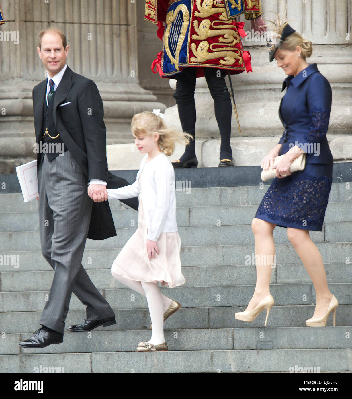 Prince Edward, his wife Sophie, Countess of Wessex and their daughter Lady Louise Windsor leaving the Queen's Diamond Jubilee thanksgiving service at St. Paul's Cathedral London, England - 05.06.12 Stock Photo