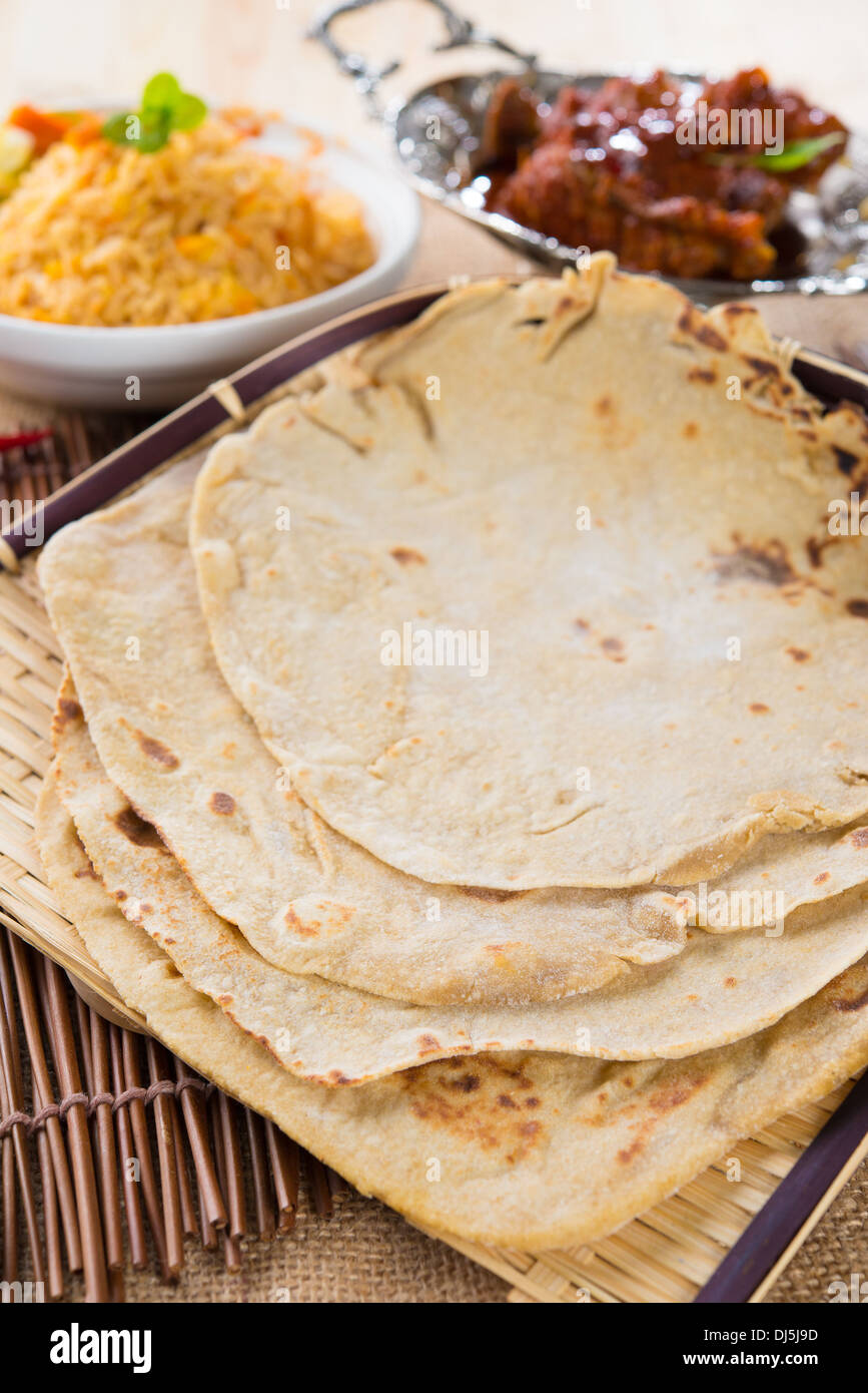 Chapati or Flat bread, Indian food, made from wheat flour dough. Roti ...