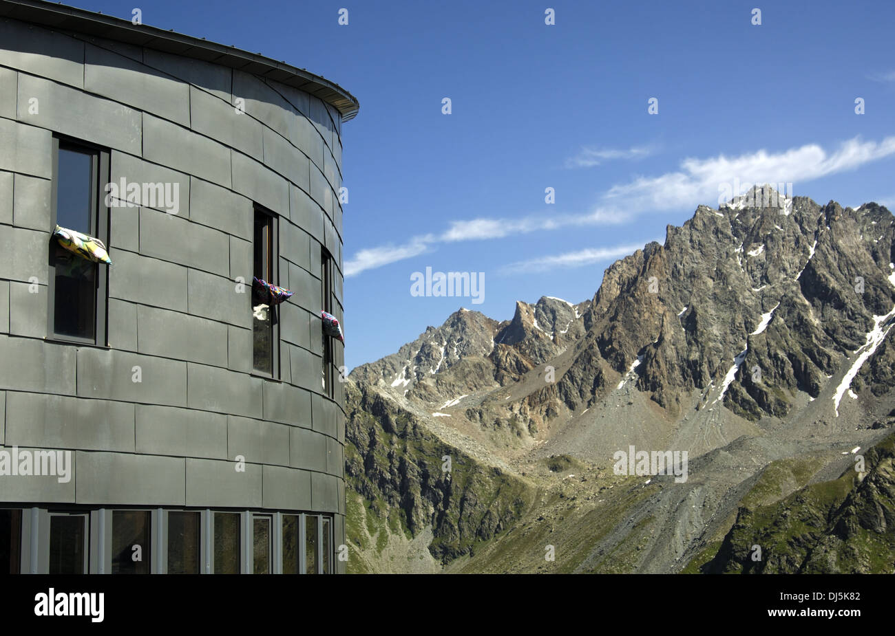 mountain shelter in the Alps, Switzerland Stock Photo