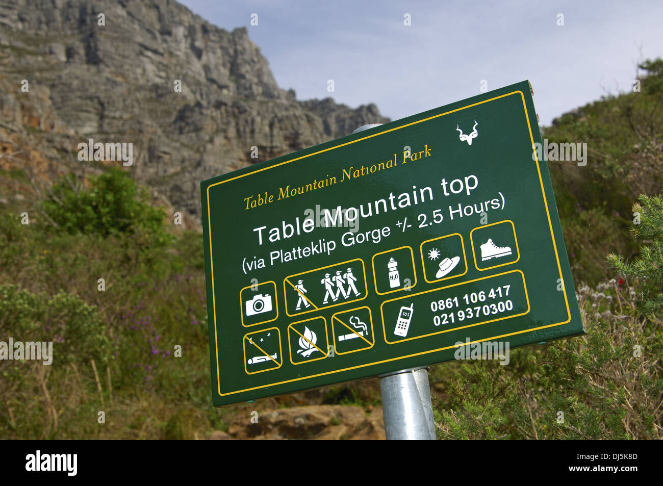 Information sign for Table Mountain hike Stock Photo