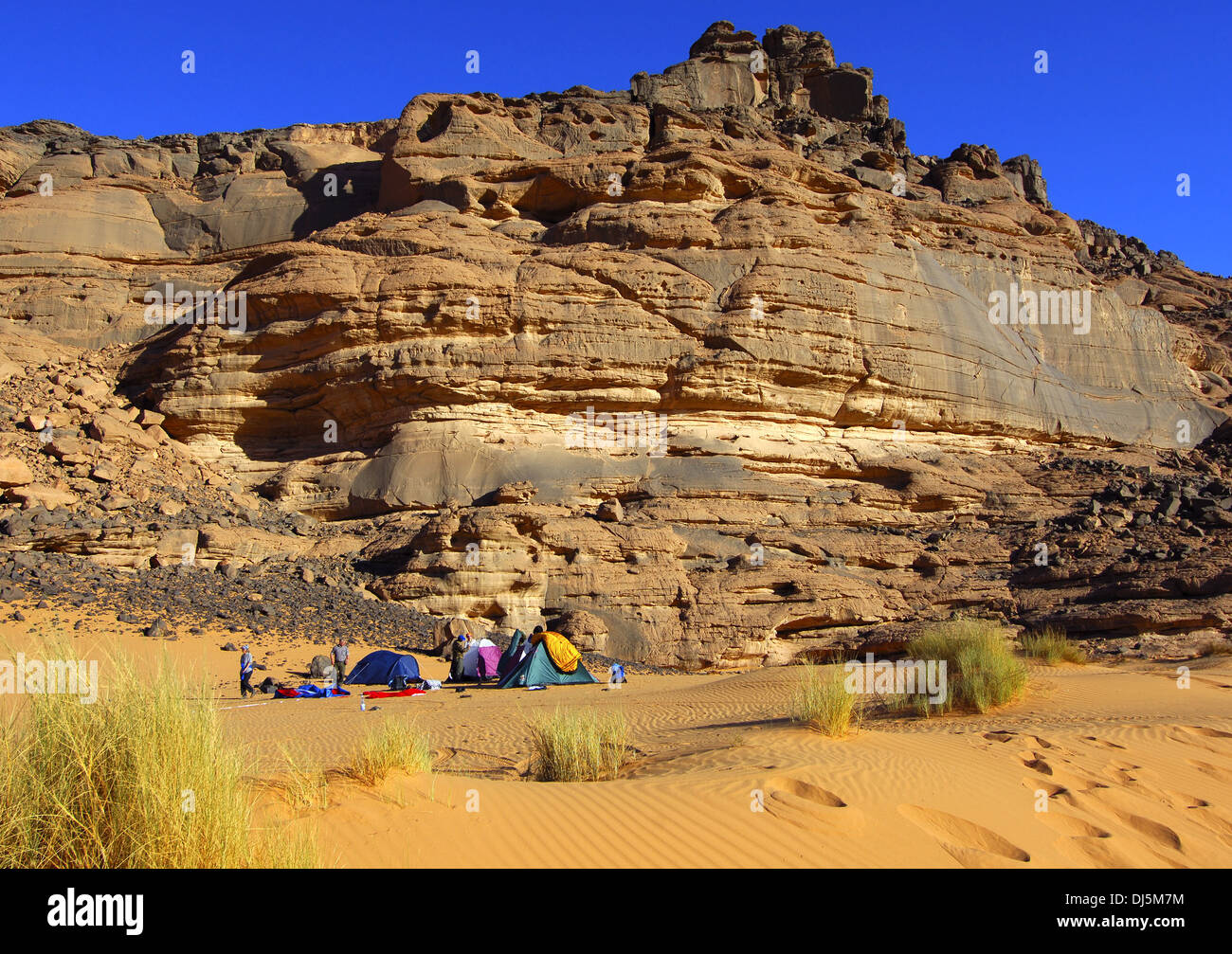 Camping site in the Acacus Stock Photo