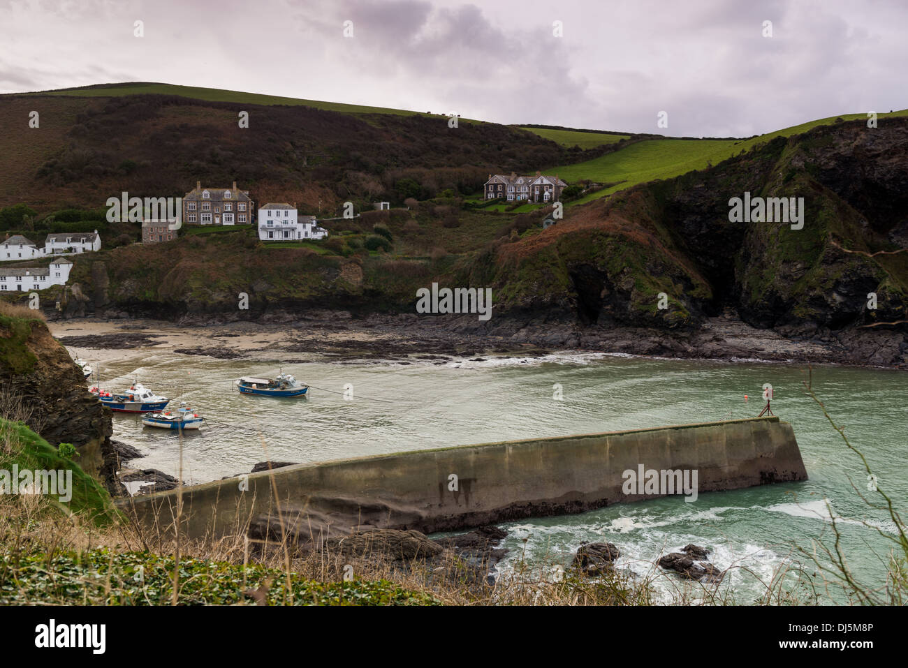 Cliff top view of Port Isaac Cornwall Stock Photo Alamy