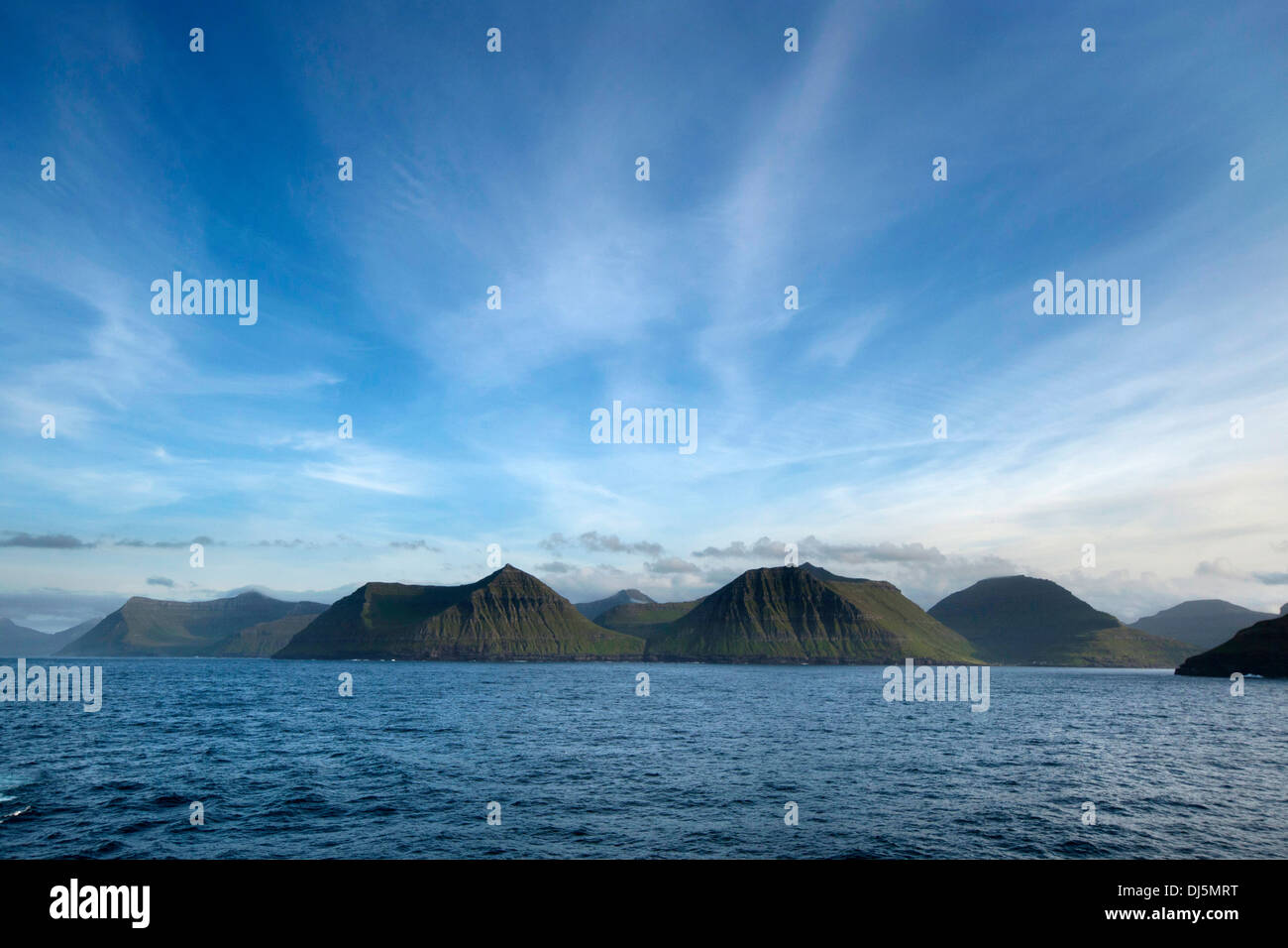 View from the ferry "Norroena" to the Faroe Islands, boat passage between the Islands of