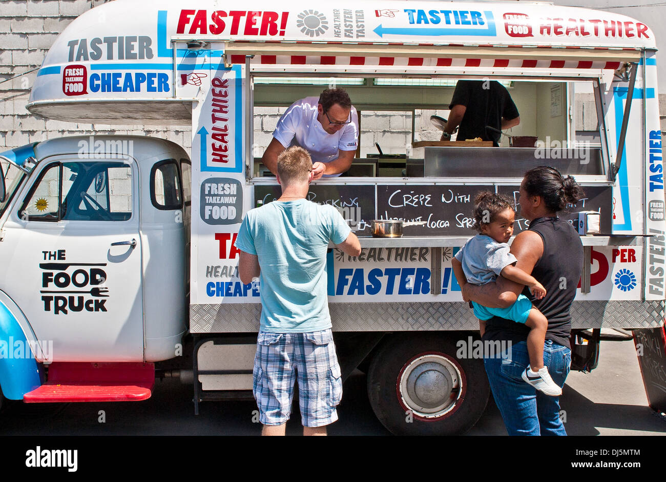 New Zealand celebrity Chef Michael Van de Elzen TV series Food Truck being filmed in Christchurch New Zealand Stock Photo