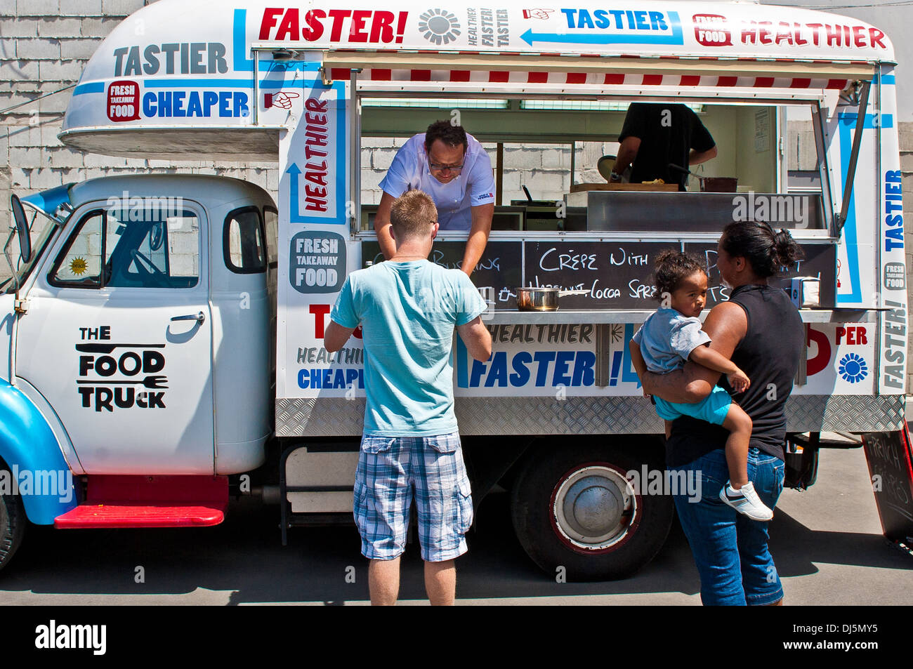 New Zealand celebrity Chef Michael Van de Elzen TV series Food Truck being filmed in Christchurch New Zealand Stock Photo