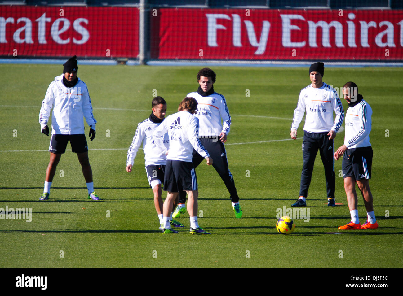 Madrid, Madrid, Spain. 22nd Nov, 2013. (Left to right) Casemiro, Lucas, Modric, Pepe, Cristiano Ronaldo and Benzema at a Real Madrid training session at the Valdebebas sports complex ahead of Liga Matchday 14 between Almeria and Real Madrid, on November 22, 2013 in Madrid, Spain Credit:  Madridismo Sl/Madridismo/ZUMAPRESS.com/Alamy Live News Stock Photo