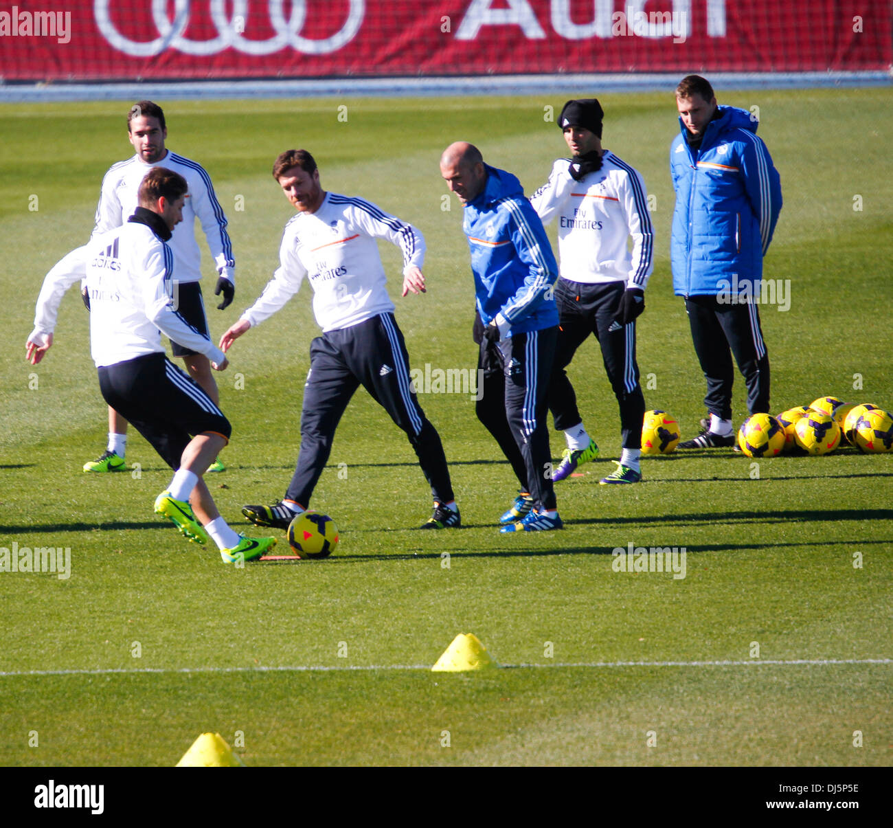 Madrid, Madrid, Spain. 22nd Nov, 2013. (Left to right) Sergio Ramos, Carvajal, Xabi Alonso, idane and Morata at a Real Madrid training session at the Valdebebas sports complex ahead of Liga Matchday 14 between Almeria and Real Madrid, on November 22, 2013 in Madrid, Spain Credit:  Madridismo Sl/Madridismo/ZUMAPRESS.com/Alamy Live News Stock Photo