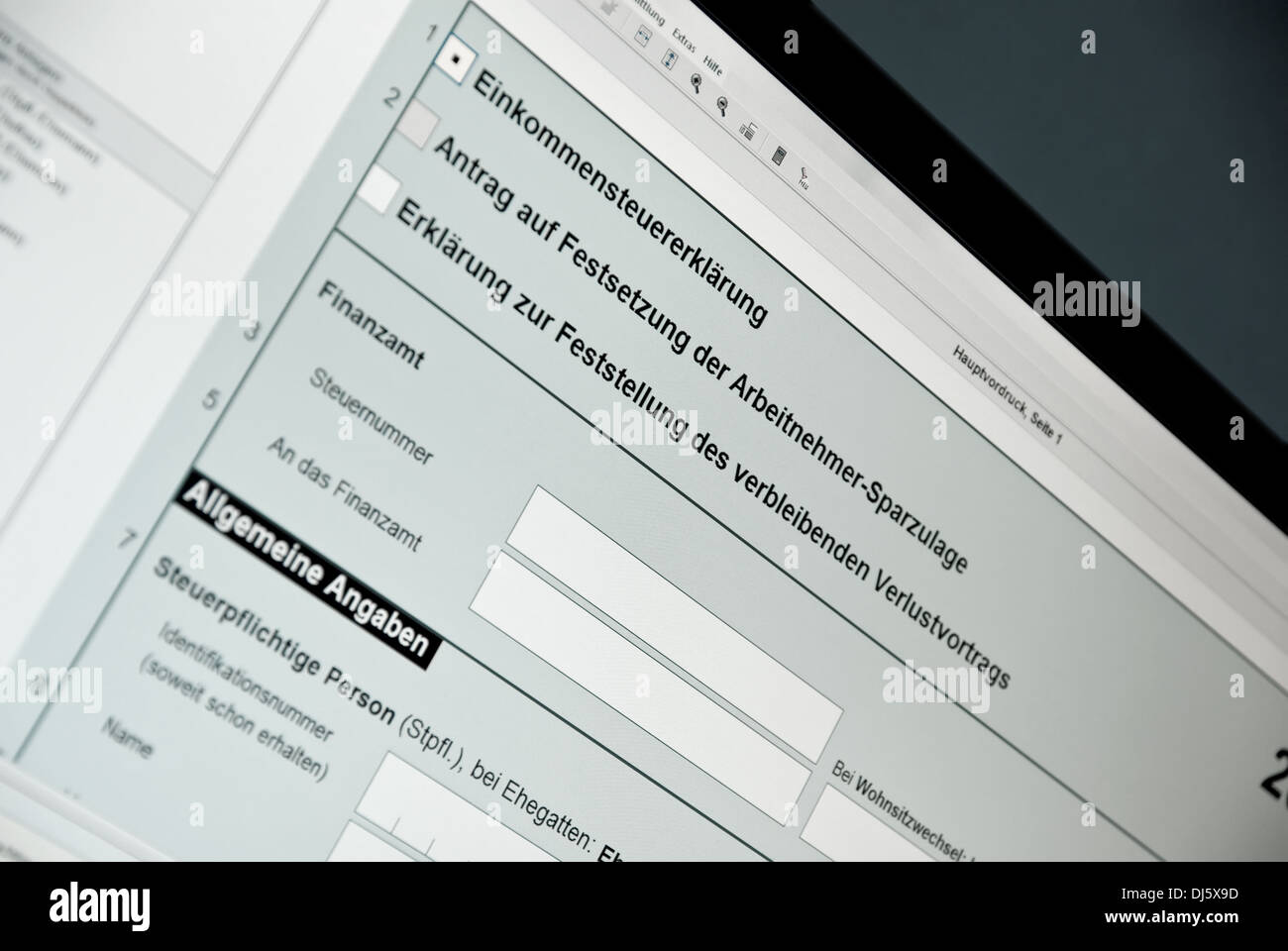 Tax form on the monitor Stock Photo Alamy