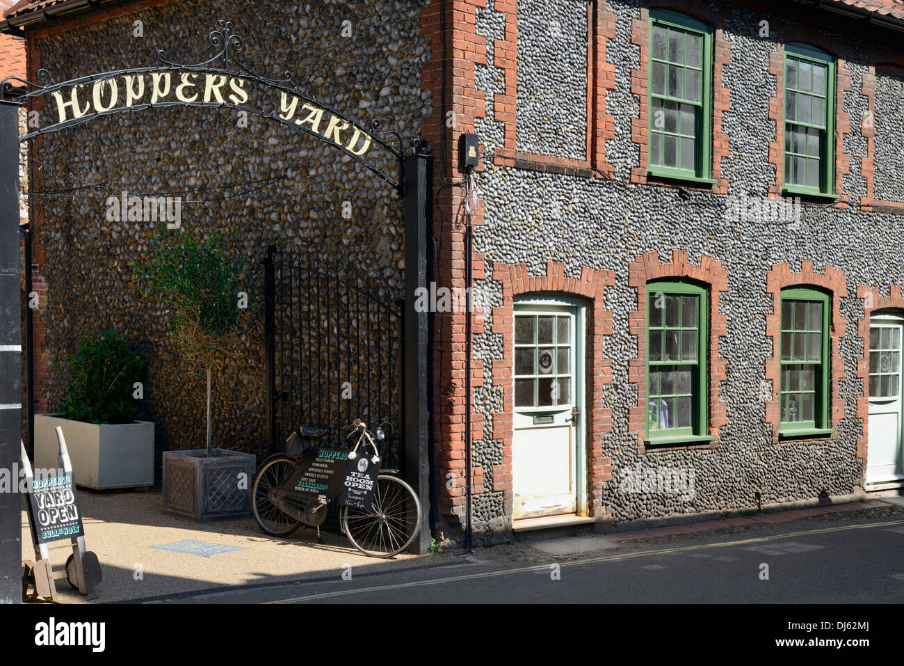 Entrance to Hoppers Yard shops and cafes, Holt, Norfolk, England, United Kingdom, UK, Europe Stock Photo