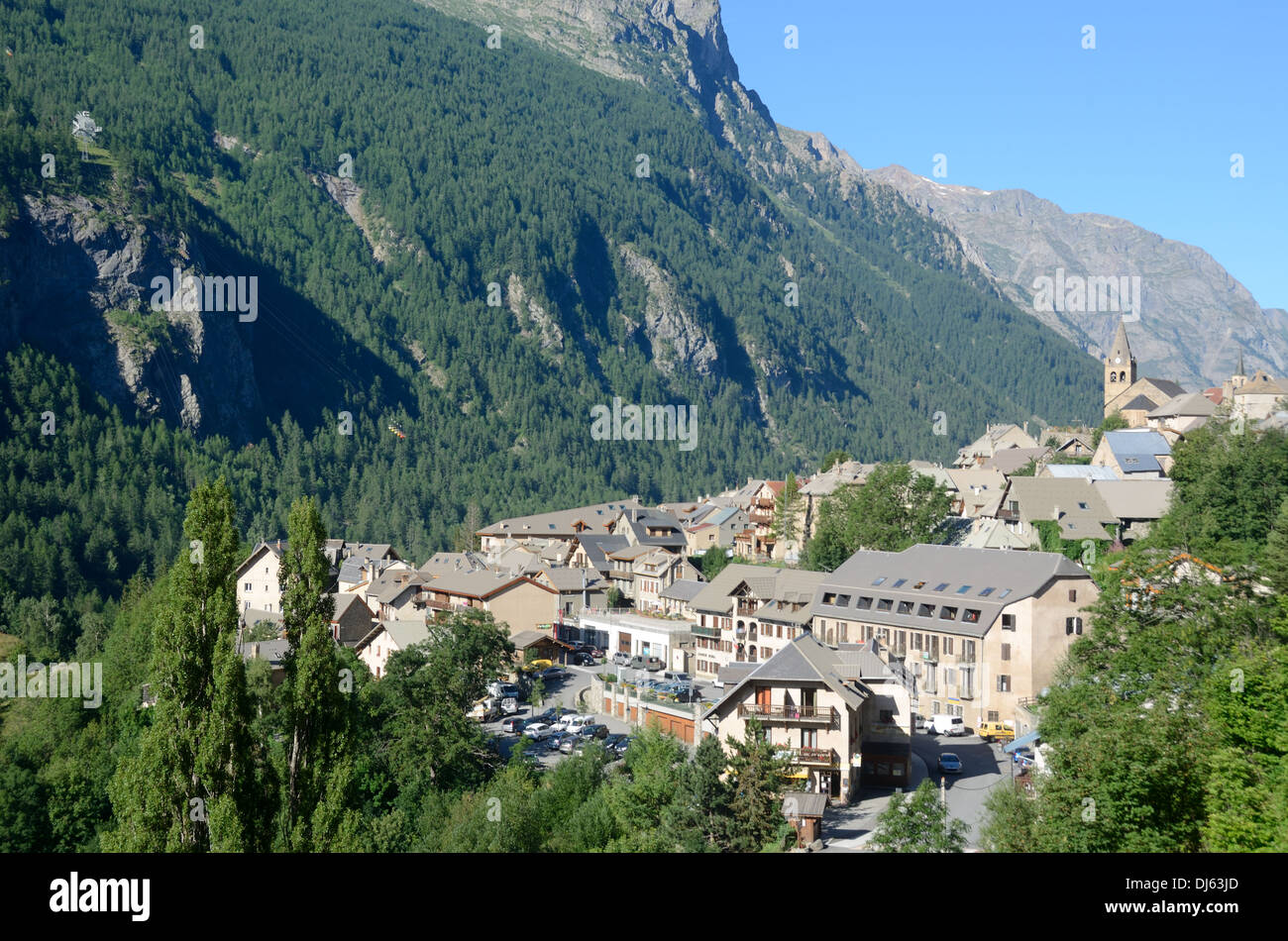 View over the Alpine Village of La Grave in the Romanche Valley Hautes-Alpes French Alps France Stock Photo