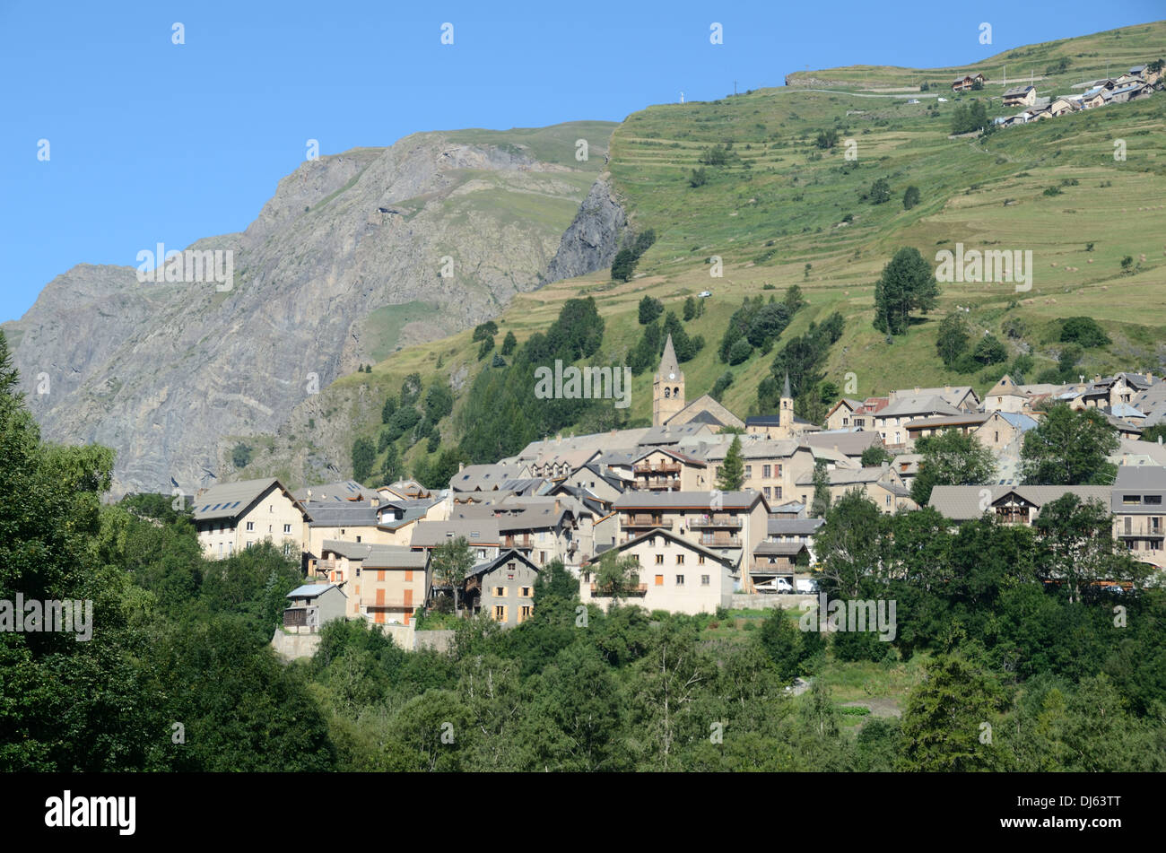 View over La Grave Alpine Village in the Romanche Valley Hautes-Alpes French Alps France Stock Photo