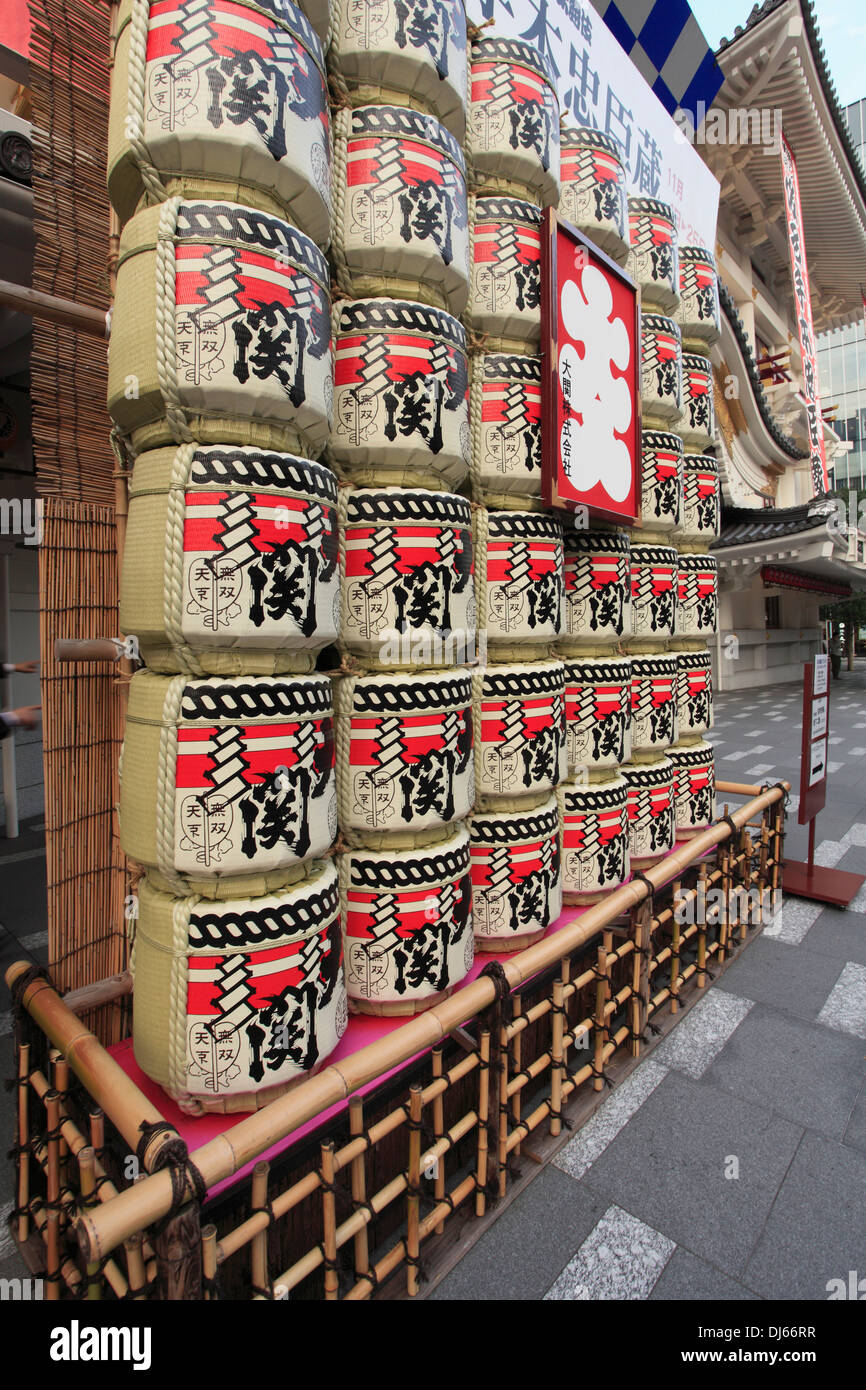 Japan, Tokyo, Ginza, Kabuki-za Theatre, sake barrels, Stock Photo